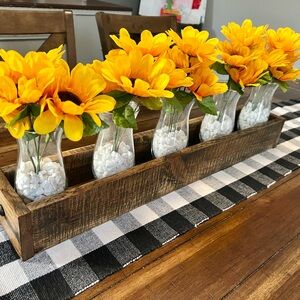 Charming Wooden Vase Set with Bright Yellow Flowers